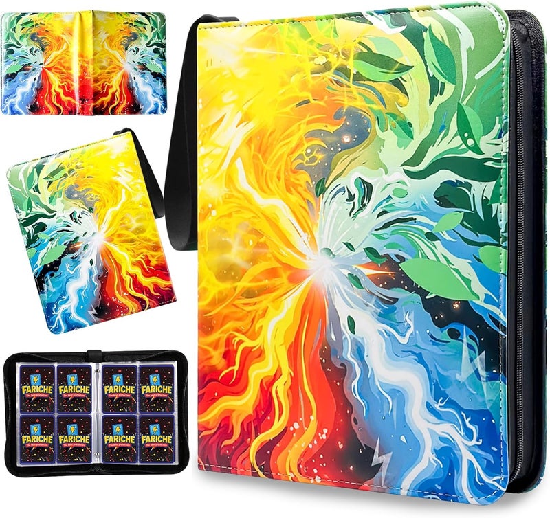 FARICHE Trading Card Binder for TCG Cards, 4-Pocket Portable Card Collector Ablum Holder Book Fits 400 Cards with 50 Removable Sleeve, Waterproof Card Binder Display Storage Carrying Cases for TCG-Storm - Image 1